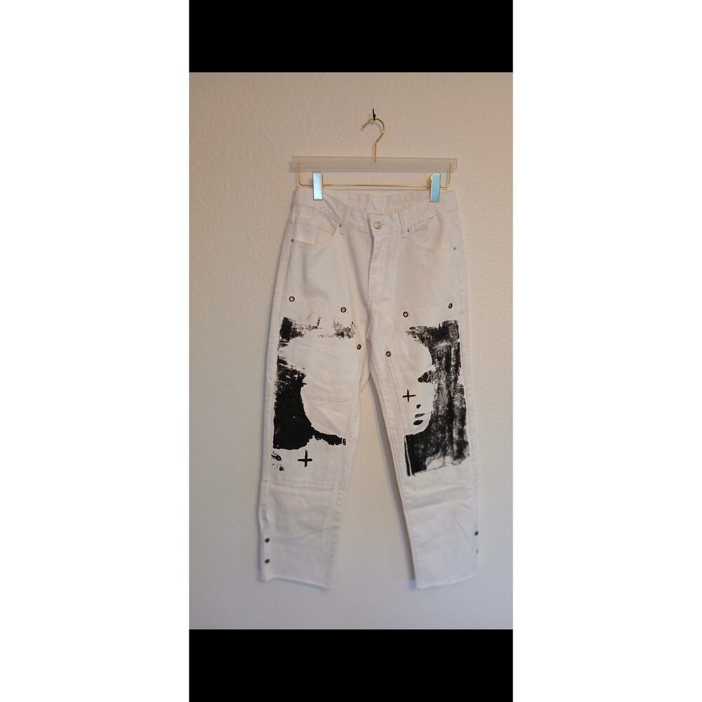 Men's SUPERMADE Graffiti Print White Straight Jeans, Size Large